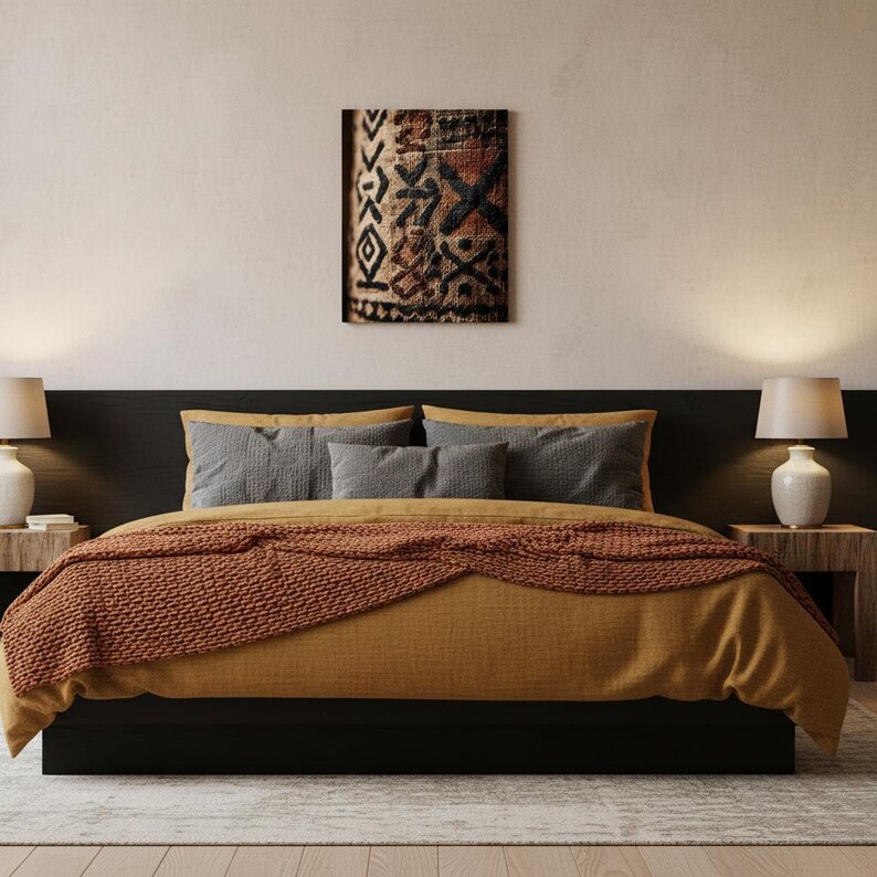 Afrikanischer Schlammtuch Leinwand | Geometrische Stammeskunst | Boho Wanddekor | Moderner afrikanischer Druck | Bogolanfini Textur | Erdton Wandkunst Bild 12