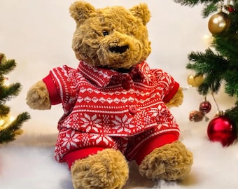 Pijama navideño hecho a mano para peluche – Traje de reno, compatible con Jellycat