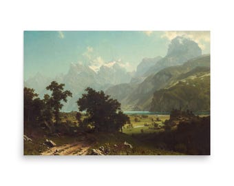 Kunstdruk Vierwoudstedenmeer – Albert Bierstadt 1858 Zwitserse Alpen, landschap, romantische bergschildering