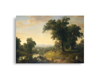 Een pastorale scène muurkunst, Asher Brown Durand landschapsdruk, Hudson River School schilderij, pastorale natuurkunst