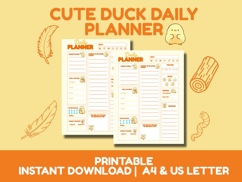 Duck Daily Planner Printable Yellow Kawaii to Do List PDF 2026 Animal ...