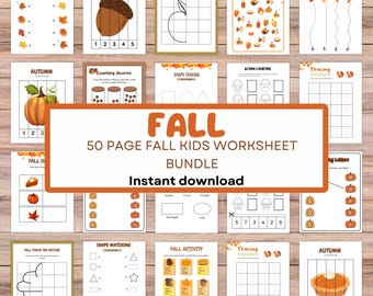Fall preschool activity bundle, Homeschool activity, Kids Printable Worksheet, Fall kids worksheet, autumn activity