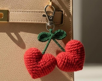 Bag Charm Pattern: Crochet Cherry  (PDF| Easy Crochet | Love Amigurumi Heart