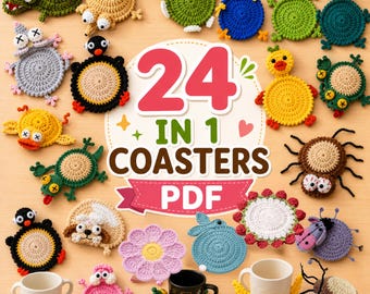 24-in-1 Animal Coaster Crochet Pattern Bundle PDF – Pop-Up Coasters Animal Coaster And Daisy Flower Coaster Pattern, Digital Download