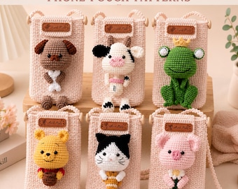 6-in-1 Crochet Animal Phone Pouch Patterns | Amigurumi Crossbody Mobile Bag PDF Bundle