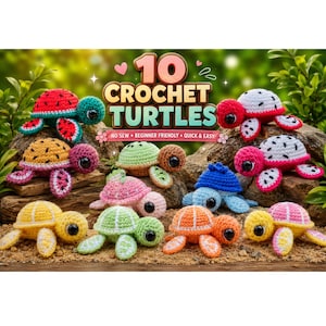 11-i-1-paket med fruktklädsel och sköldpadda, virkmönster: Nybörjarvänlig amigurumi, PDF digital nedladdning