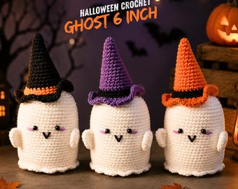 Halloween Crochet Ghost Pattern PDF, Amigurumi Witch Hat Plush (6 Inch)