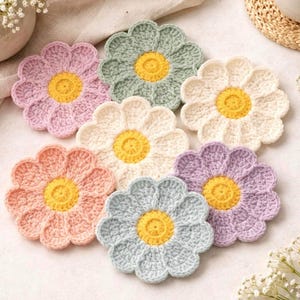 Patrón PDF para posavasos de margaritas a crochet, posavasos de margaritas de 8 pétalos, posavasos floral para principiantes, descarga digital.