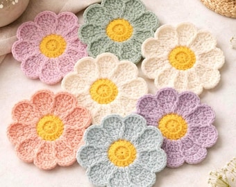 Crochet Daisy Flower Coaster Pattern PDF, 8 Petal-Daisy Coaster, Beginner Floral Mug Rug, Digital Download