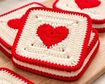 Heart Granny Square Crochet Pattern | Floral DIY Blanket, Bag, Coaster Motif, Crochet Table Runner
