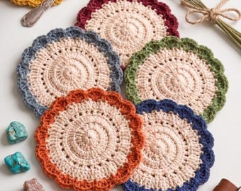 Crochet Coaster Pattern – Beginner Scalloped Round Cup Mat (PDF Download)