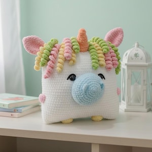 Patrón de unicornio amigurumi de ganchillo / Patrón de almohada de animal / Cojín de juguete DIY / PDF
