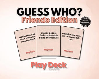 推理ゲーム「Guess Who? フレンズエディション」 – 大人向け45枚カードパーティーゲーム、印刷＆モバイル対応（すぐにダウンロード可能）