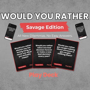 Would You Rather: Savage Edition, Roligt partyspel för vuxna, Utskrivbart och mobilt (Direktnedladdning)