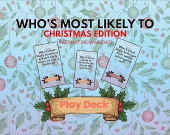 Who’s Most Likely To:  Christmas Edition, Printable Card Game for Family & Friends (Instant Download)