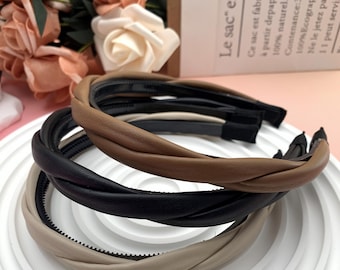 bandeau vintage en cuir croisé, bandeau de couleur unie, bandeau tressé, accessoires de cheveux pour elle, bandeaux pour femme, cadeau parfait pour maman