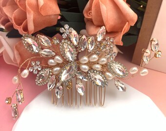 Handgemaakte bruids haarkam, elegant gouden bruiloft haarstukje, bloem bruids kam, vintage bruiloft haaraccessoire, klassieke zendspoel voor bruid