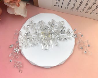 Peineta de perlas hecha a mano, elegante tocado de boda, peineta de cristal con diseño de enredadera, accesorio romántico para el cabello de boda, artículos para bodas, regalo para la novia