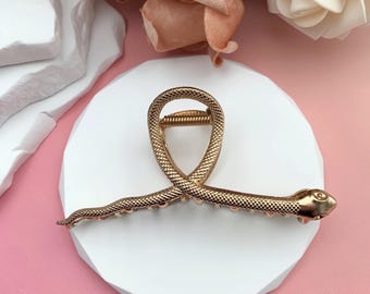 Fermaglio per capelli a forma di serpente in metallo, fermaglio dorato fatto a mano, fermaglio per capelli a forma di rettile, idee regalo per la mamma
