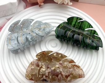 Monstera Leaf Hair Claw, Marble Acetate Clip, Boho Hair Accessories for Plant Lover