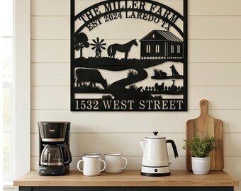 Custom Farm Address Sign, Personalized Ranch Name Plate, Metal Farmhouse Gate Decor, Rustic Homestead Sign, Family Farm Property Marker