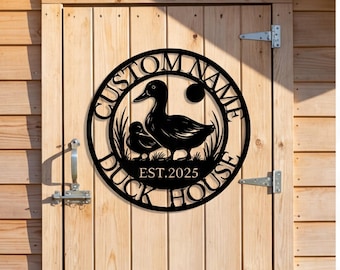 Custom Duck House Sign, Metal Duck Family Wall Art, Personalized Farmhouse Decor, Outdoor Garden Sign, Rustic Animal Sign, Modern Farm Decor