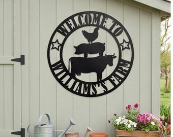 Stacked Farm Animals Metal Wall Art, Custom Metal Sign, Personalized Farmhouse Sign, Custom Family Name Plaque, Outdoor Yard Decor