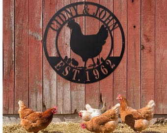 Personalized Chicken Family Sign, Custom Hen and Chicks Metal Plaque, Rustic Brooder Room Wall Art, Unique Farmhouse Heritage Gift