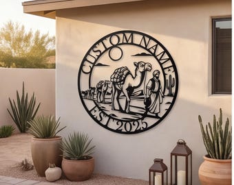 Custom Metal Sign, Outdoor Wall Art Desert Landscape Plaque, Custom Property Sign Southwest Wall Decor