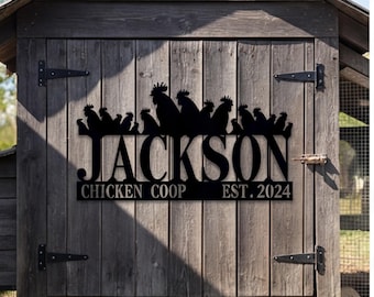 Personalized Chicken Coop Sign, Custom Metal Flock Silhouette Plaque, Large Family Farm Nameplate, Rustic Homestead Gate Landmark