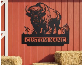 Yard Decor, Custom Bison Sign, Farm Sign, Personalized Buffalo Metal Art, Unique Father's Day Gift