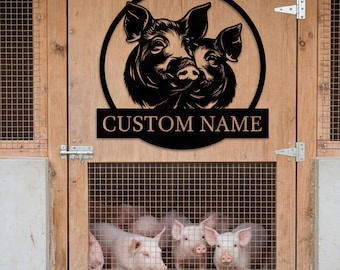 Custom Pig Metal Sign, Personalized Name Door Decor, Modern Ranch Farmhouse Wall Art, Rustic Outdoor Garden Sign, Unique Farm Wedding Gift
