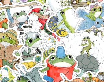 50 Stück süße Frosch Aufkleber, Cottagecore Froggy Aufkleber, wasserfeste Vinyl Aufkleber für Wasserflasche, Laptop, Planer, Geschenk für Froschliebhaber