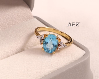 Handmade Swiss Blue Topaz Ring, Gold Plated 925 Sterling Silver