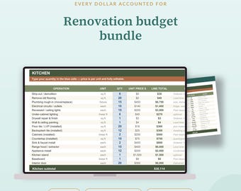 Renovierungsbudget-Paket, Kostenrechner für jedes Zimmer, Budgetplaner, Budgetverfolgung und Vergleich von Handwerkerangeboten, Excel-Datei