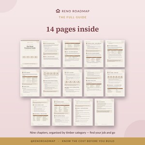 The Wood Treatment Guide at a glance: all 14 pages laid out together on one sheet.