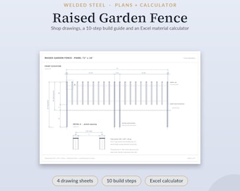 Garden Fence Plans, Metal Fence Panels Outdoor, 6 ft and 2 m Welded Picket Panel, Metric and Imperial PDF with Excel Calculator