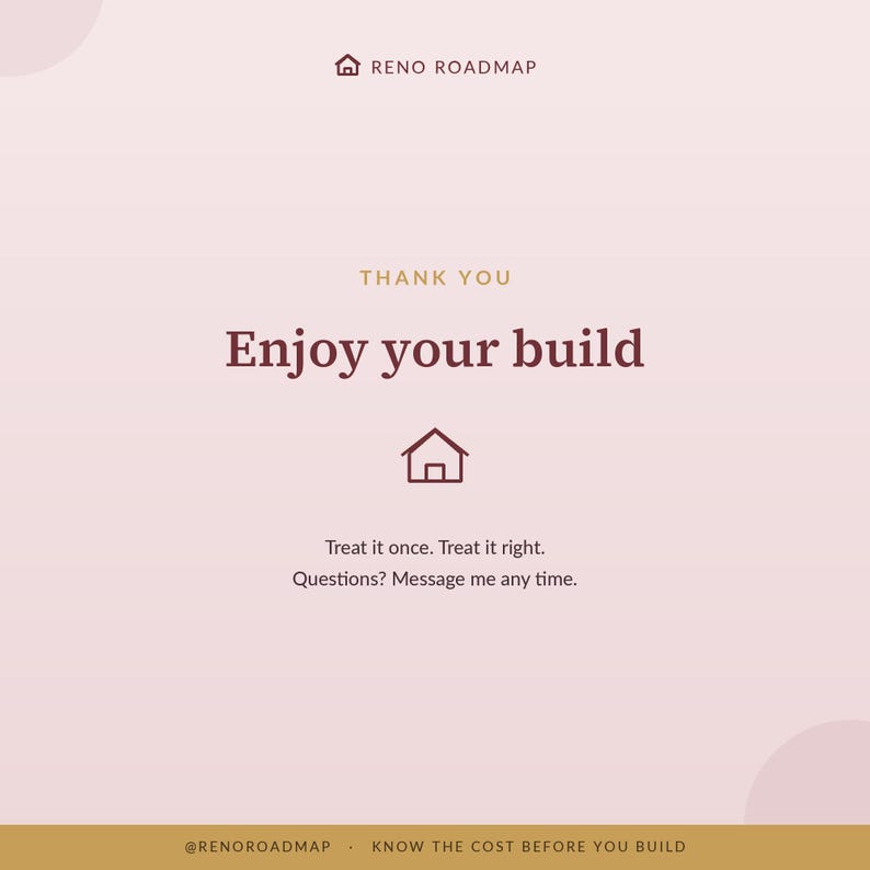 Thank-you card from the Reno Roadmap shop for downloading the Wood Treatment Guide, with an invitation to message with any questions.