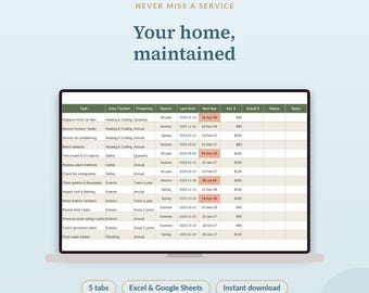 Wartungsplaner fürs Haus, saisonaler Wartungsplan und Checkliste, Excel- und Google-Tabellen