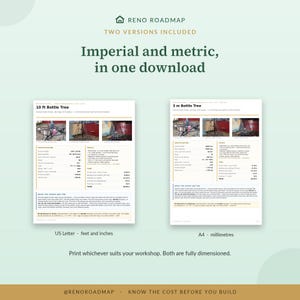 The two included versions side by side — US Letter in feet and inches, A4 in millimetres.