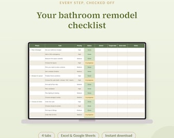 Checkliste für die Badezimmerrenovierung, Schritt-für-Schritt-Anleitung für die Renovierung, Excel- und Google-Tabellen