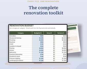 Komplettes Renovierungs-Toolkit, 24 Hausumbauplaner, Budgetrechner, Checklisten und Anleitungen, Excel, Google Sheets und PDF