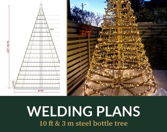 Bottle Tree Welding Plans, Outdoor Metal Christmas Tree Plans, 10 ft and 3 m, Metric and Imperial PDF with Excel Calculator