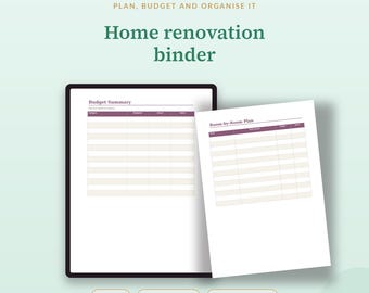 Renovierungsordner zum Ausdrucken, Renovierungsplaner und -organisator, A4 und US Letter PDF