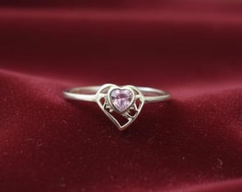 Heart Crystal Ring | Silver Alloy, Dainty Promise Ring