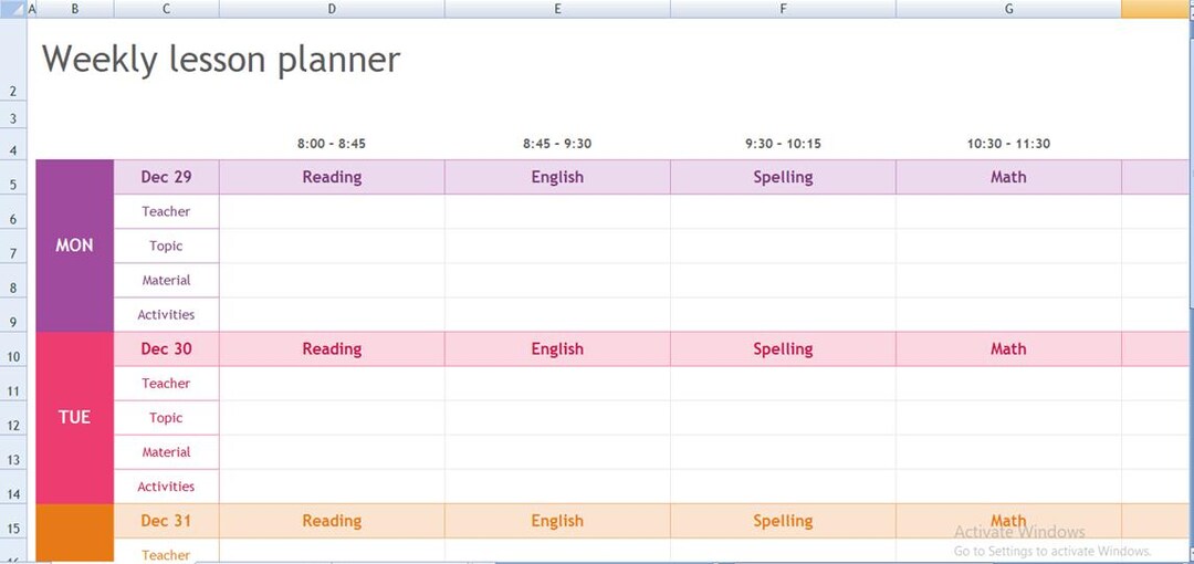 Editable Weekly Lesson Planner | Printable School Timetable (digital ...