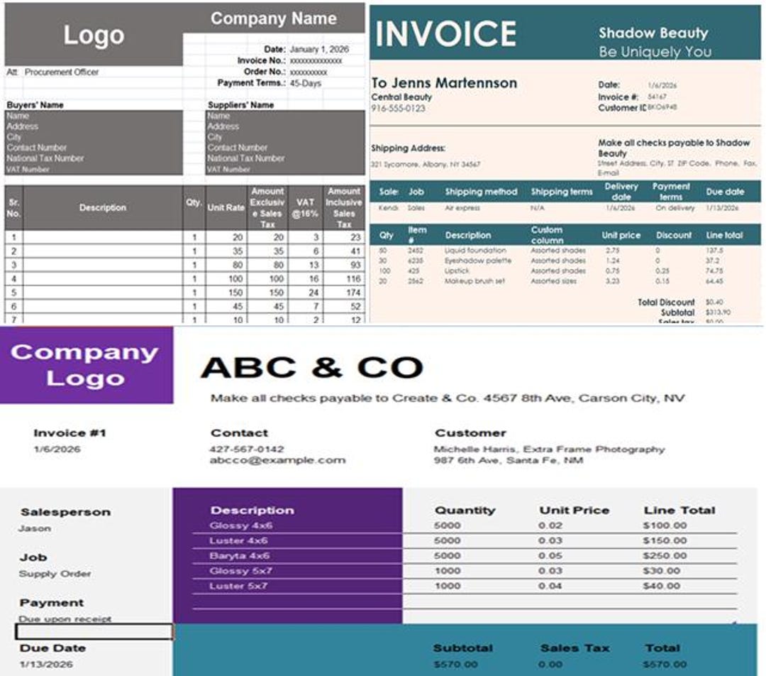 Excel Invoice Template | Small Business Billing (digital Download) - Etsy