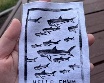 Patch di linoleografia con squali