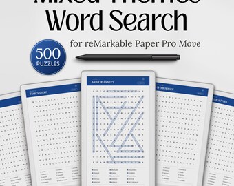 Word Search Puzzles for reMarkable Paper Pro Move, Mixed Themes, 500 Puzzles, PDF Download