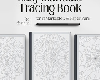 Templates for reMarkable Paper Pure, Simple Mandala Tracing Book, 34 Beginner-Friendly Designs, PDF Download